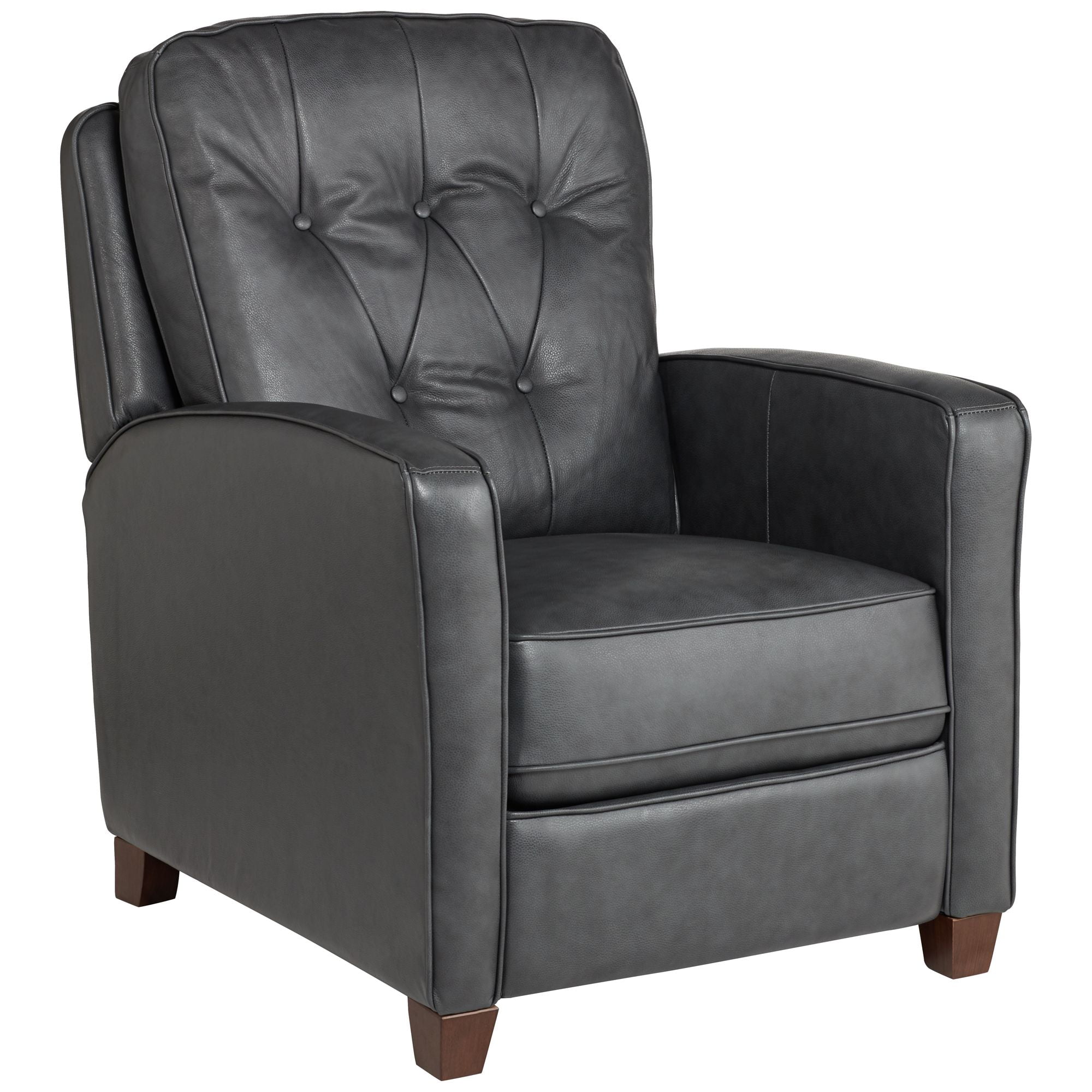 Elm Lane Livorno Gray Genuine Leather Recliner Chair Modern Armchair Comfortable Push Manual Reclining Footrest Tufted for Bedroom Living Room Reading