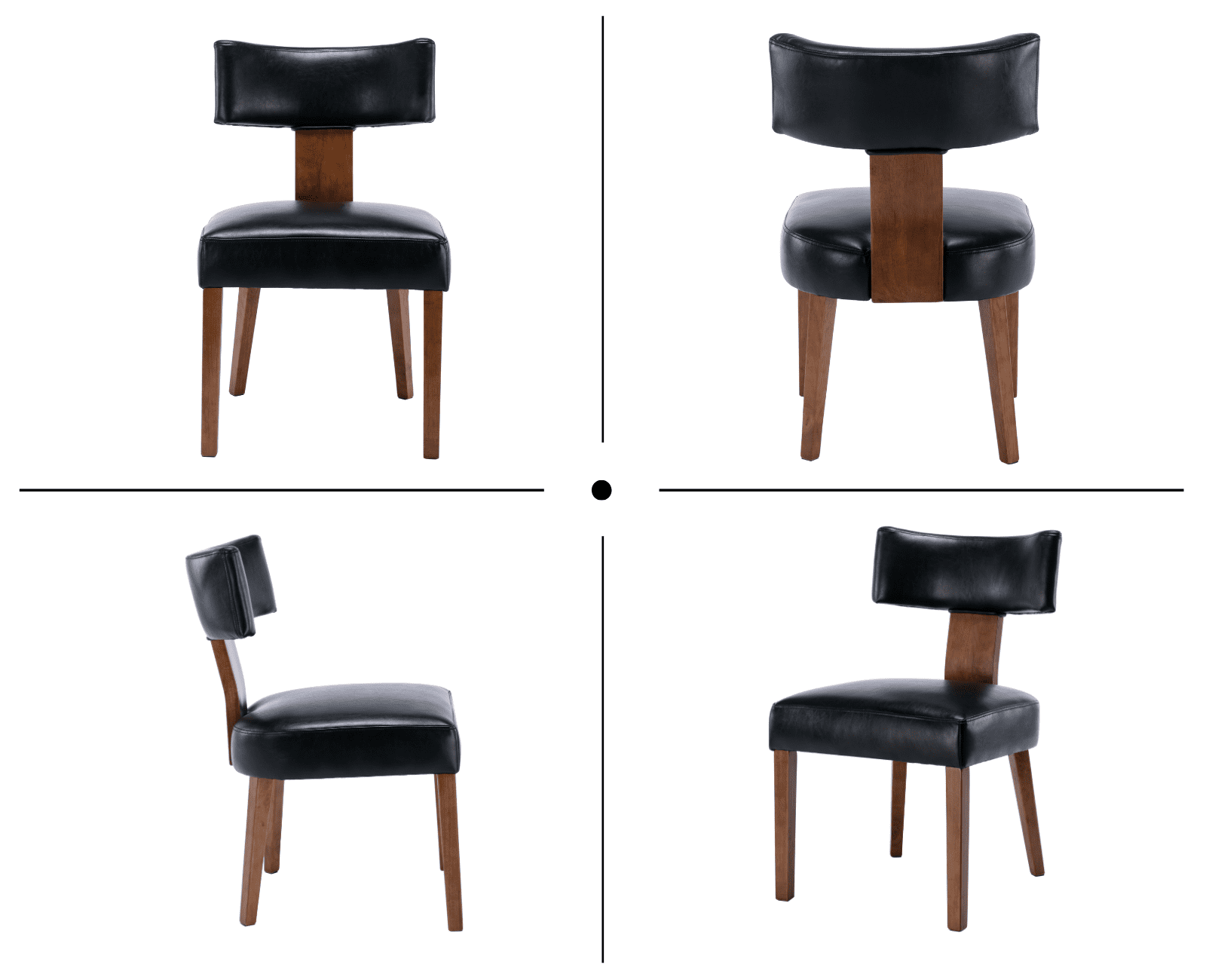 Guyou Dining Chairs Set of 4, Mid-Century Modern PU Upholstered Kitchen Chairs with Curved Backrest, Wooden Side Chairs for Dining Kitchen Living Room Bedroom, Black