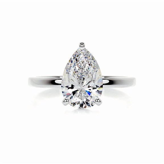 Dash Jewelry 2 Ct Pear Cut Solitaire Ring - Moissanite Set in 14K White Gold Plated - Elegant Prong Set Engagement Ring for Her - Modern and Sophisticated Design for Special Moment