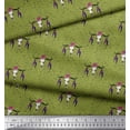 thumbnail image 3 of Soimoi Green Heavy Satin Fabric Feather & Elk Mount Face Print Fabric by Yard 54 Inch Wide, 3 of 5