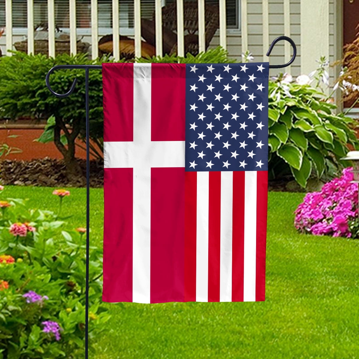 American Denmark Flag Danish Friendship U.S.A Memorial Day Patriotic For House Flag, Double-Sided Decorative Outdoor Flag, Patriotic Polyester Yard Flag 29.5 x 39.5 in