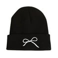 thumbnail image 2 of absanyy Women's Winter Beanie with Bow Embroidery -Trendy Stretchy Knit, Size M, Black - Cute Fall Cold Weather Hat, 2 of 3