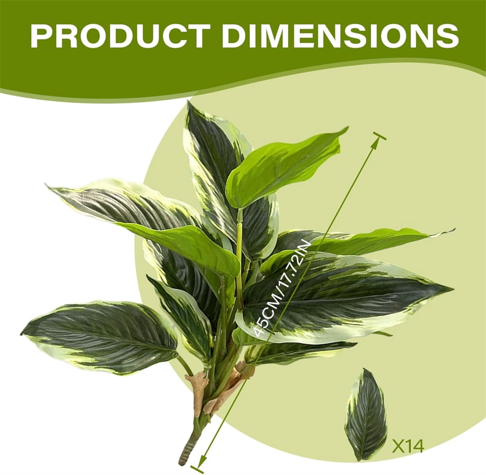 NOGIS 4 Pack Artificial Plants, Faux Dieffenbachia Green Leaves Shrubs Plants Realistic Fake Variegated Hosta Greenery Leaf for Home Shelf Office Party Garden Bathroom Decoration