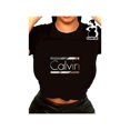 thumbnail image 1 of Calvin Letter Print Casual T-Shirt for Women - Round Neck, Short Sleeve, Polyester Spandex Blend, Glossy Finish, Machine Washable, All-Season Comfort Fit, Multi-Color Design, 1 of 7