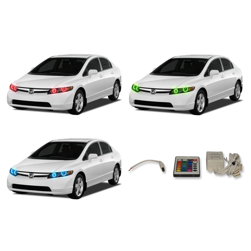 Flashtech LED RGB Multi Color Halo Ring Headlight Kit For Honda Civic 0608 with V.3 Fusion