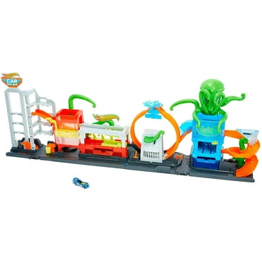 Hot Wheels City Ultimate Octo Car Wash Playset, 4  ft Long, No-Spill Tanks, Color Reveal Car, 36" x 24" x 12", Plastic