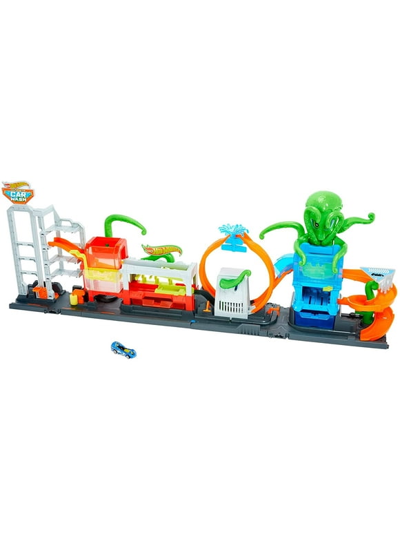 Hot Wheels City Ultimate Octo Car Wash Playset with No-Spill Water Tanks & 1 Color Reveal Car that Transforms with Water, 4+ ft Long, Connects to Other Sets, Gift for Kids 4 Years Old & Up