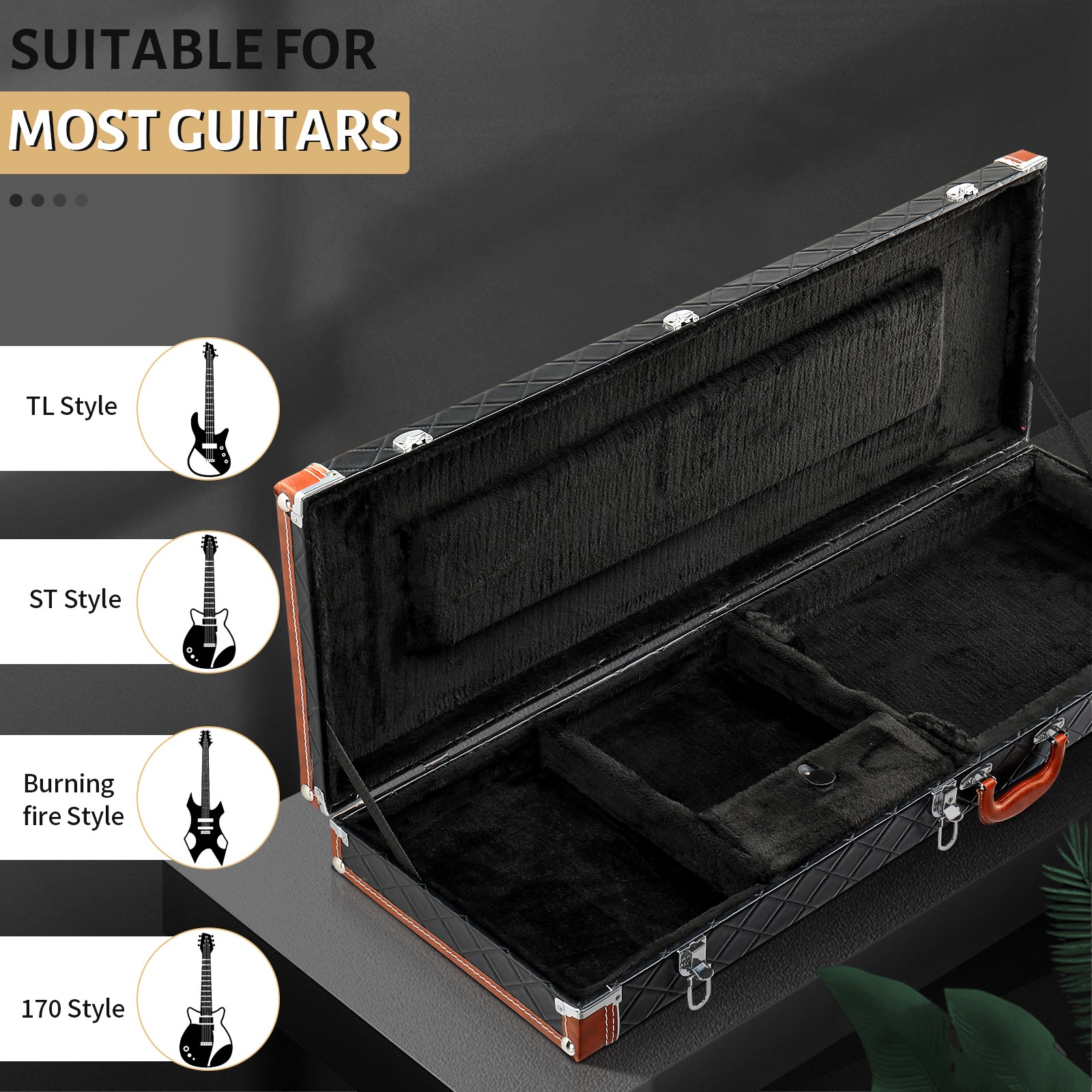 LINJH for GST GTL 170 SG Electric Hard-Shell Guitar Rectangular Case w/ Full Neck