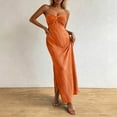 thumbnail image 4 of Bnwani Long Dresses for Women,Women's Dresses,Bandeau,Pleated,Side Split,Solid,Orange,L, 4 of 5
