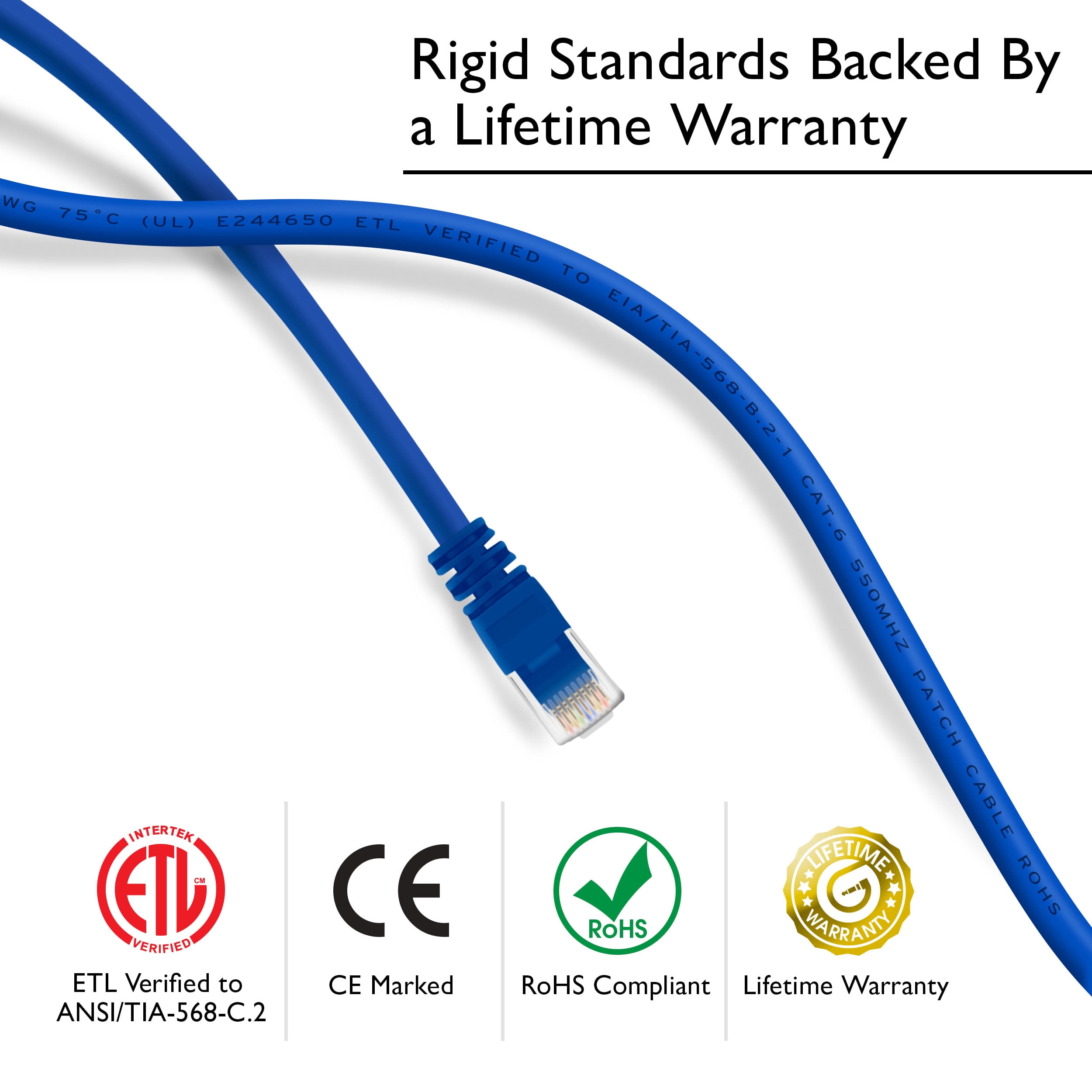 GearIT 100-Pack, Cat 6 Ethernet Cable Cat6 Snagless Patch 1 Foot - Snagless RJ45 Computer LAN Network Cord, Blue - Compatible with 5 Port Switch POE 5port Gigabit