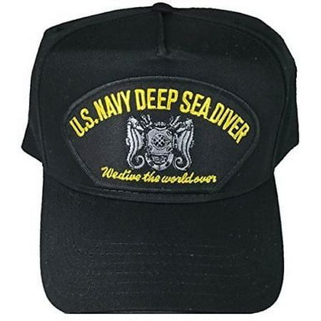 Navy Deep Sea Diver - USN NAVY DEEP SEA DIVER WE DIVE THE WORLD OVER BLACK HAT W/ MASTER DIVER BADGE
