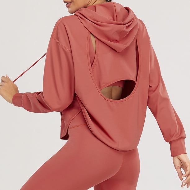 Sudadera deportiva con capucha para mujer, bolsillo trasero abierto, abertura lateral, manga larga, Abanopi Sudadera con capucha atlética de las mujeres