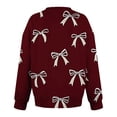 thumbnail image 4 of CLOISE Sweatshirt for Women Long Sleeve Raglan Sleeve Pullover Tops Bow V Neck Shirts Fleece Loose Trendy Outdoor Fall Clothing with Pockets Wine M, 4 of 5