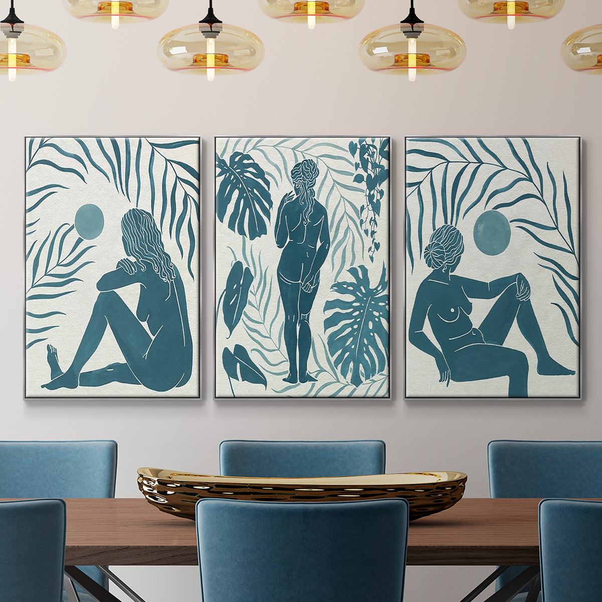 Moon Gazer I - Framed Premium Gallery Wrapped Canvas L Frame 3 Piece Set - Ready to Hang