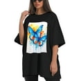 thumbnail image 4 of Plus Size Shirt for Women Black Tops for Women Short Sleeves Shirt for Women Butterflie T Shirt Crewneck Shirt for Women XL, 4 of 5