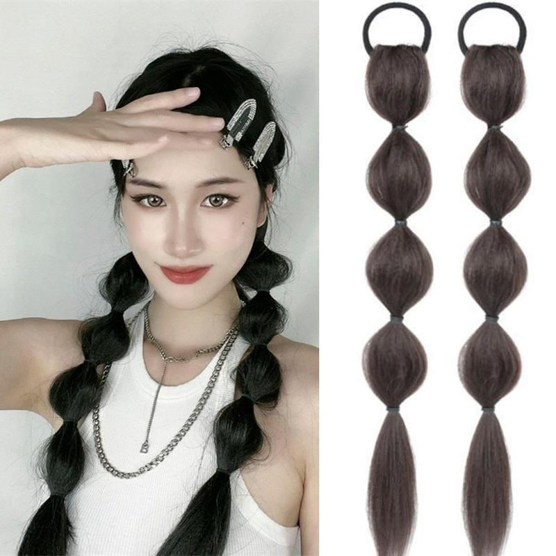 female Bubble Plait synthetic Wig Double Ponytail Hair Extension Sweet Cool simulation Hair Natural temperament artificial wig