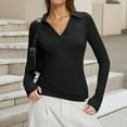 thumbnail image 7 of Lumtrix Womens Long Sleeve V Neck Polo Shirts Thumb Holes Business Casual Collared Tops Slim Fitted Basic 2026 Spring Tees Black L, 7 of 7