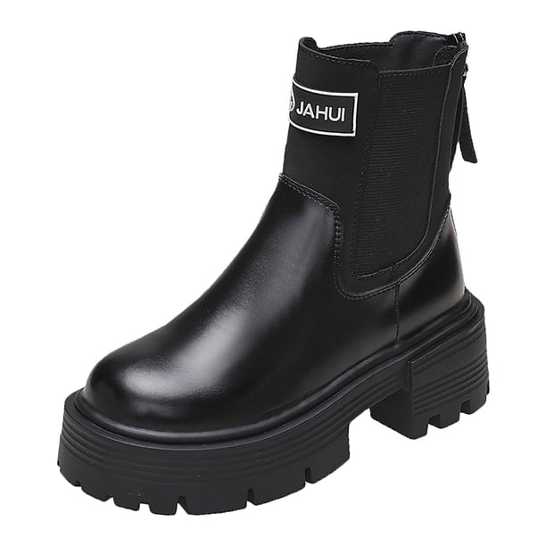 NECHOLOGY Botas Mujer Adulto Femenino Zapatos Botines mujer Las mujeres se deslizan en la moda Retro Toe que cubre las botas de suela gruesa Las mujeres botines mantienen el calor (Black, 8)