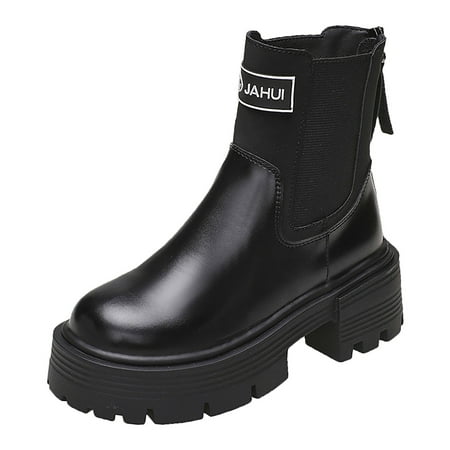 

NN Ankle Boots For Women Low Heel Women Lug Sole High Heel Chelsea Fashion Ankle Boot w/Double Elastic Gore