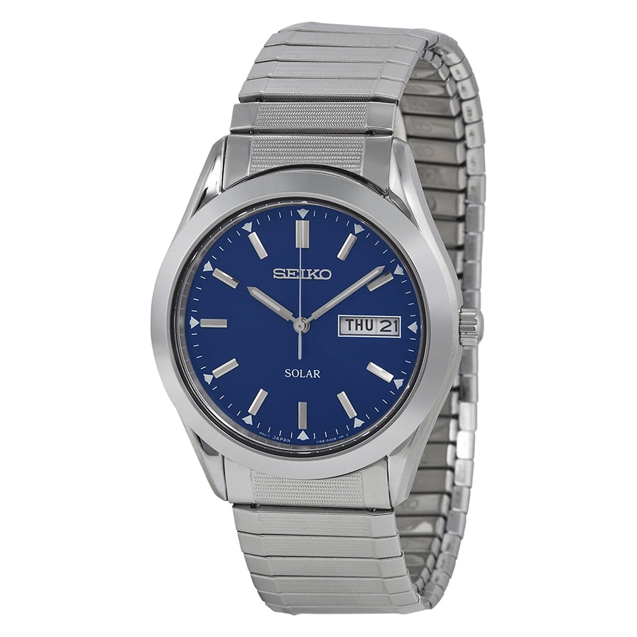 Seiko - Seiko Men's Solar Quartz Blue Dial Stainless Steel Watch SNE057 ...