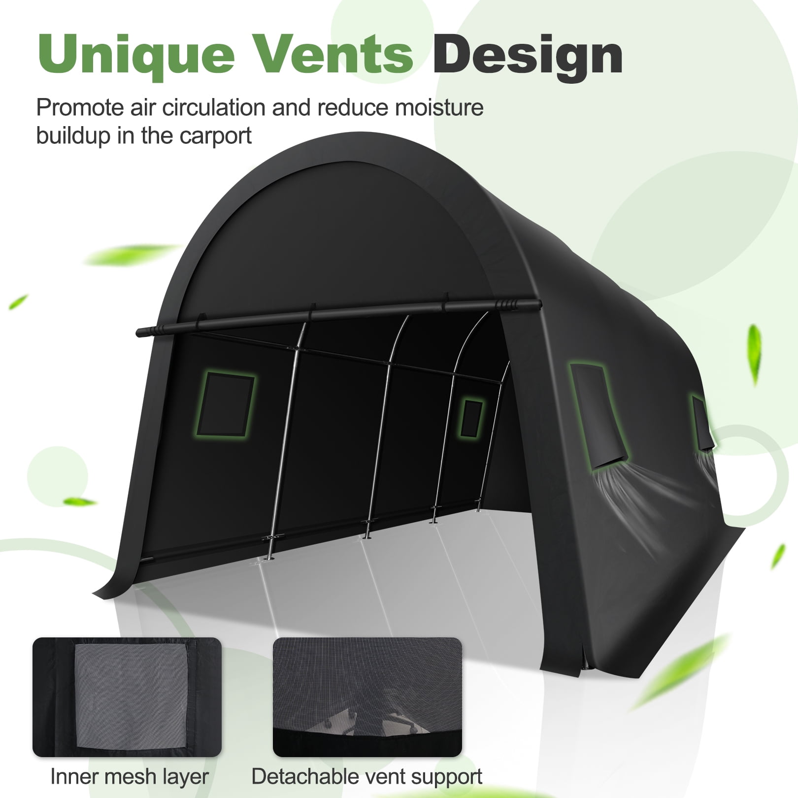 SANOPY 10x15 Carport Heavy Duty Portable Garage Car Port Canopy Tent with All-Steel Metal Frame & Vents, Round Style Outdoor Storage Shed for Car, Truck, Boat, Patio Furniture Anti-Snow Waterproof