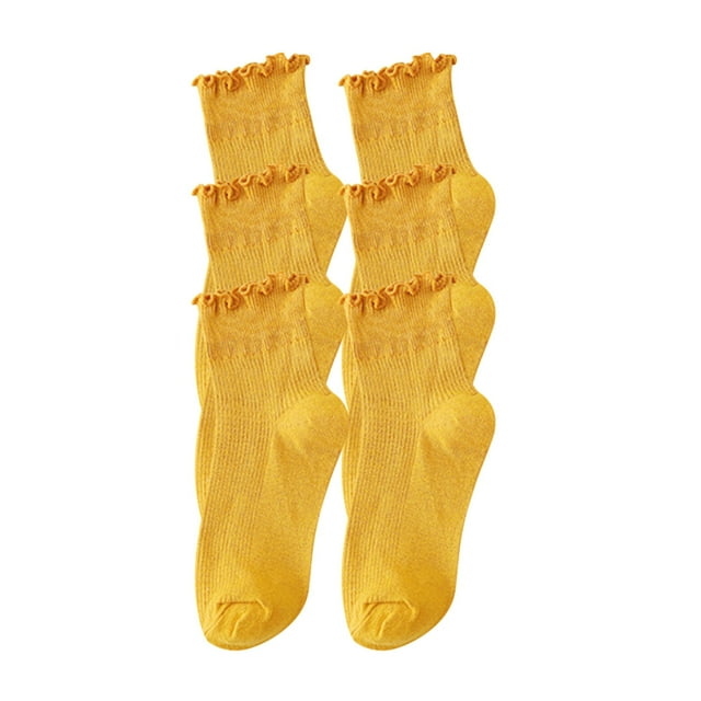 LckLvx 3 Pack Ruffle Socks for Women Cotton Solid Color Ankle Socks Cute Casual Frilly Crew Socks