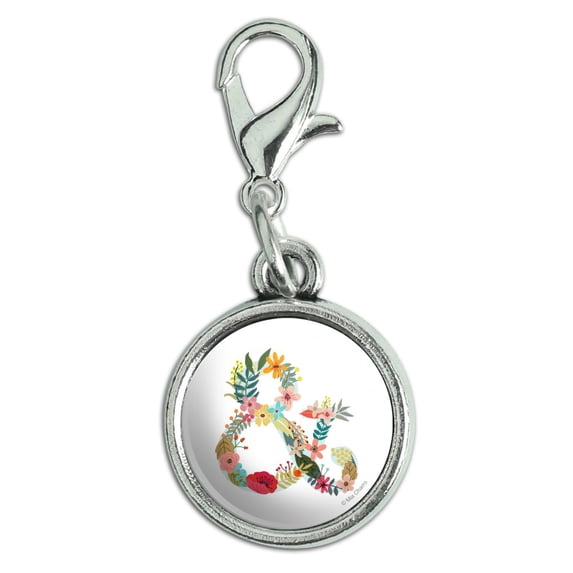 Ampersand & Floral Antiqued Bracelet Pendant Zipper Pull Charm with Lobster Clasp