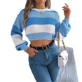 thumbnail image 2 of Juslio Womens Sweaters Pullovers Sweaters Striped Crew Neck Long Sleeve Fashion Blue, 2 of 9