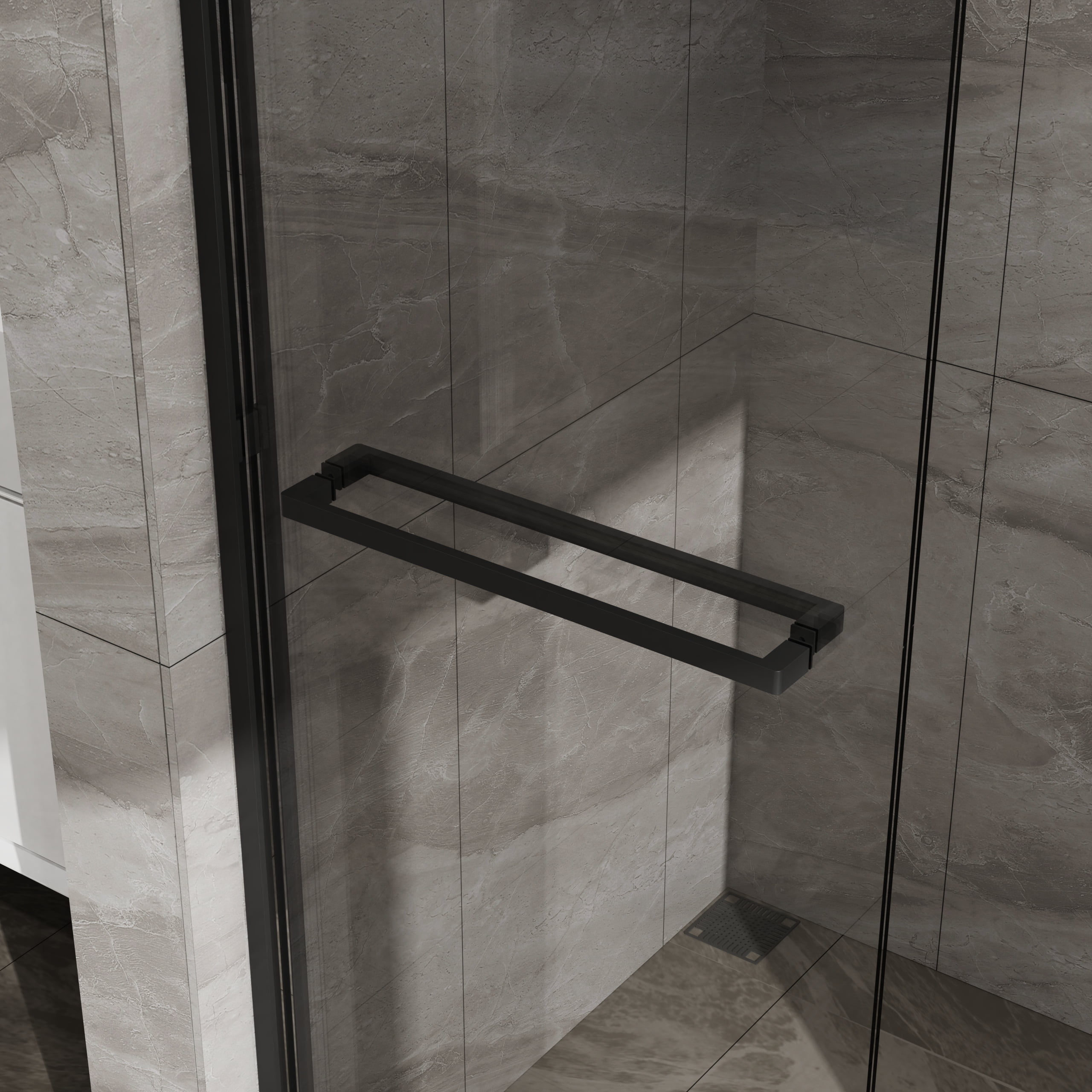 Leumius Double Sliding Glass Shower Door 48 in. W x 72 in. H,Aluminum Framed Shower Enclosure with SGCC Clear Tempered Glass, Stainless Steel Hardware, Matte Black