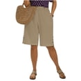 thumbnail image 5 of POIUYTR Plus Size Womens Cotton Linen Shorts Summer High Waist Button Split Hem Short Pants Vacation Sweat Shorts, 5 of 6