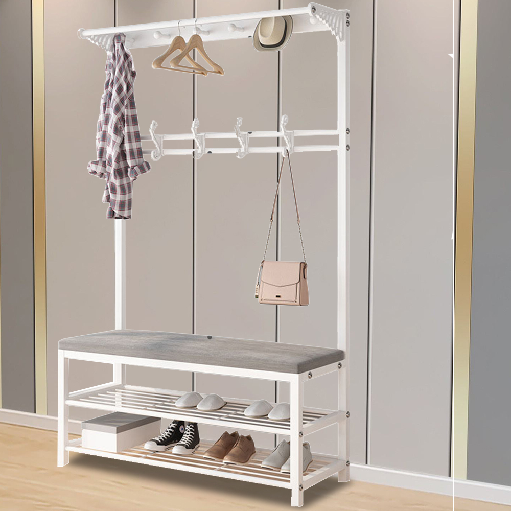Coat Rack with Bench, 3in1 Entryway Bench with Coat Racks and Storage