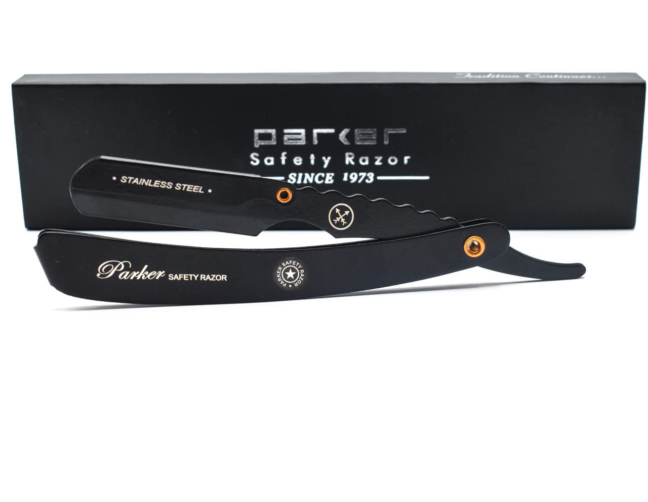 Parker SRXBLK Stainless Steel Clip Type Barber Straight Barber Razor & 5 - Black Finish - **JUST INTRODUCED FOR 2023**