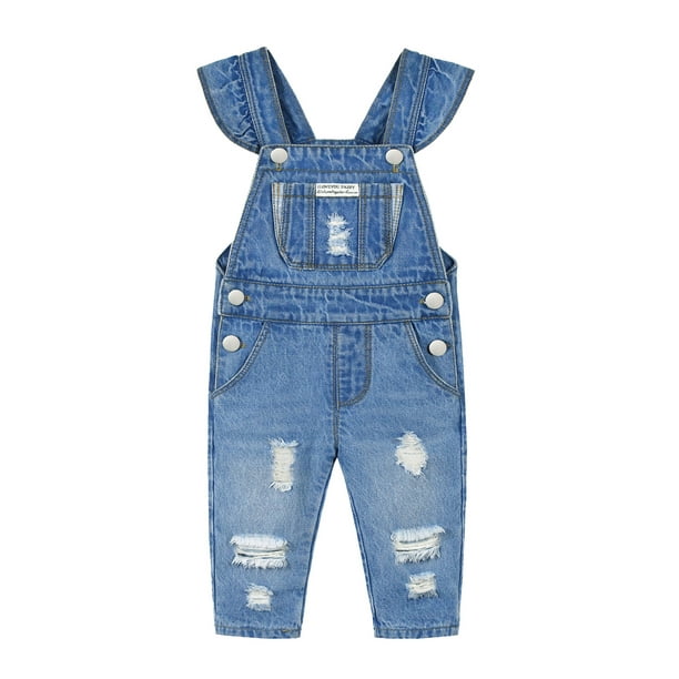 KIDSCOOL SPACE Baby Girl Letter Ruffled Jeans Overalls 18 Months ...