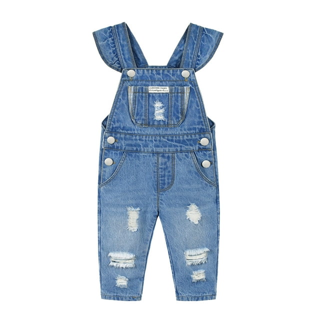 KIDSCOOL SPACE Baby Girl Letter Ruffled Jeans Overalls 18 Months