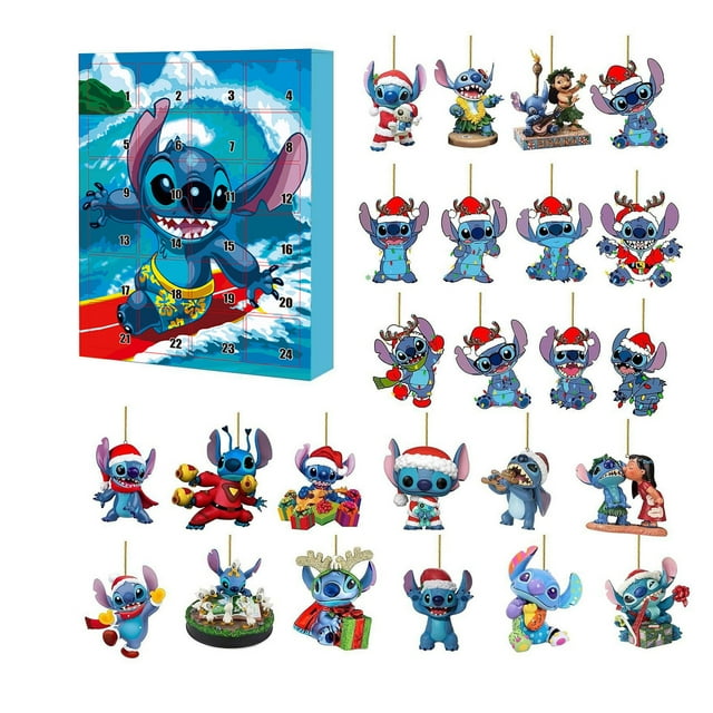 Stitch Advent Calendar 2024 Kids, 24 Days Christmas Countdown Calendar with 24Pcs Stitch Mini Figure Christmas Tree Decorations, Perfect Christmas Gifts for Boys Girls