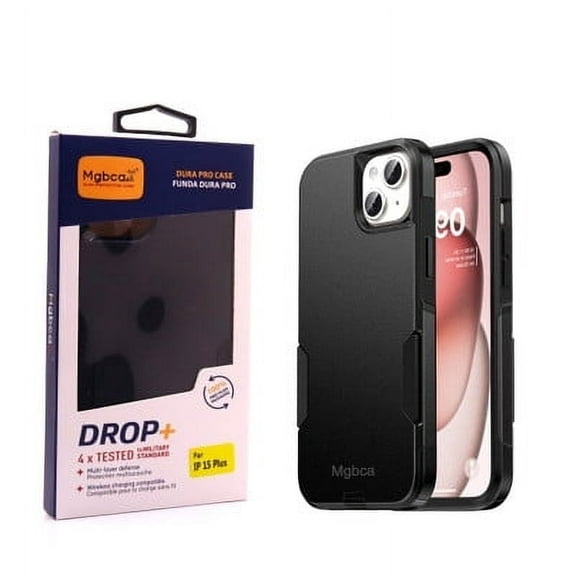MGBCA Slim Protective Dura Pro Cell Phone Case for iPhone 15 Plus, Black, New