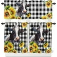 thumbnail image 2 of Cow Kitchen Curtain Valance and Tiers Set Farm Animal Yellow Sunflowers Rod Pocket Kitchen Tier & Valance Set 3 Piece Black White Buffalo Check Plaid Window Curtain Valance Tier Set 54 in x 24 in, 2 of 6