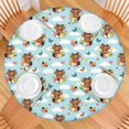 thumbnail image 2 of Blue Highland Cow Flower Butterfly Pattern Round Fitted Tablecloth with Elastic Edge,Dining Table Cover Waterproof,Outdoor Round Tablecloth for Camping,Dining,Indoor and Outdoor, 2 of 7