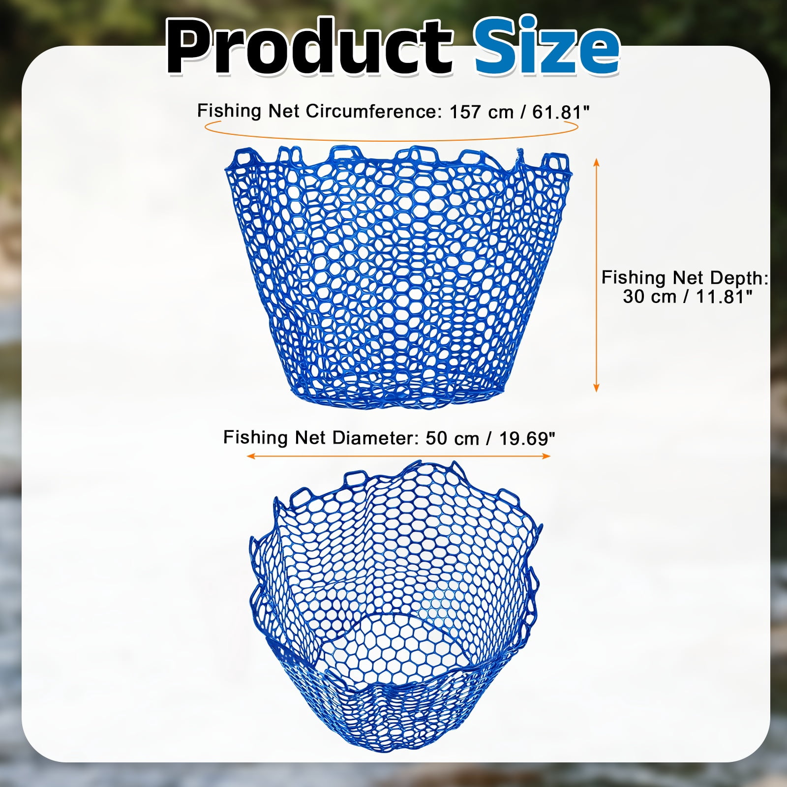 Uxcell Fishing Net Replacement, Foldable Fishing Replacement Netting Silicone Fly Ice Fish Net Landing without Handle Flexible 62x12" & Blue - For (Freshwater/Saltwater Fishing/Trout)