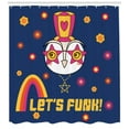 thumbnail image 3 of Funny Words Shower Curtain, Cartoon Owl in a Funky Hat Star Shaped Glasses Flowers Rainbow and Typography, Fabric Bathroom Set with Hooks, 69W X 84L Inches Extra Long, Multicolor, by Ambesonne, 3 of 3