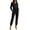 Black, variant on Kctiaxy Jeans for Women Long Sleeve Turndown Collar Belt Ties Denim Jumpsuits Solid Slim Fits Joggers
