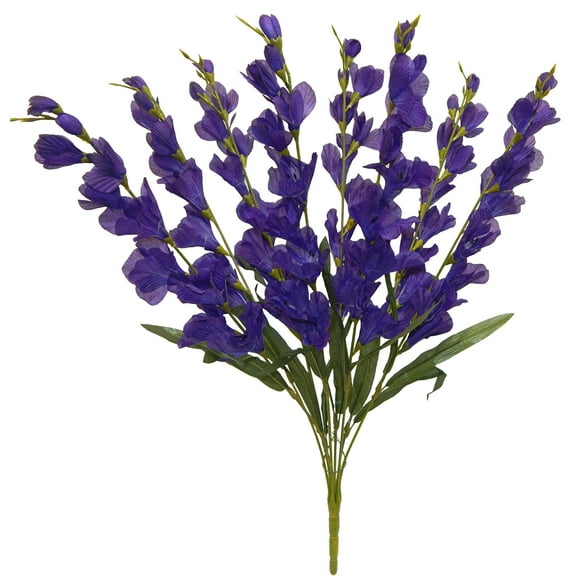 Purple Gladiolus 32in Artificial Polysilk Faux Fake Flower Sword Lily Bush for Craft Home Garden Outdoor Bouquet Arrangement Ceremony Wedding Arch Floral Wall Aisle Decor (Purple, Set of 2)
