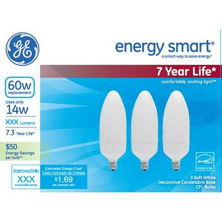 Cfl Candelabra - GE energy smartᅡᆴ CFL 14 watt SW Deco Candelabra base 3-pack