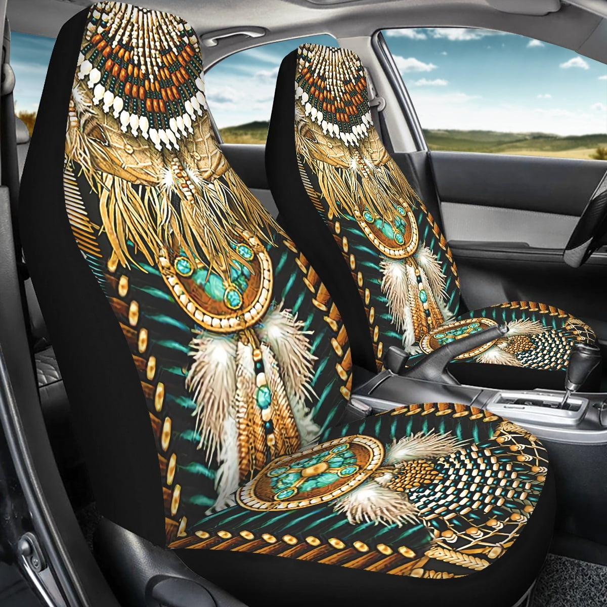 2025 New Fashion Ethnic Tribal Navajo Design Car Seat Covers for Women Car Accessories 2PCS Set Soft Front Seat Protector Cover