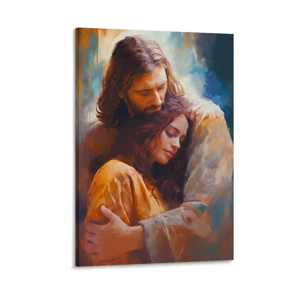 Jesus Christ Wall Art Painting - Jesus Hugging Woman Canvas Painting Room Aesthetic Poster Print Art Wall Painting Canvas Posters Gifts Modern Bedroom Decor 24x36inch(60x90cm)