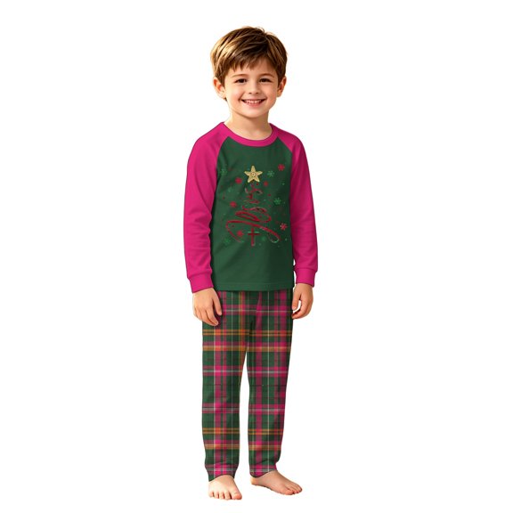 Family Christmas Sets Matching Family Pajamas Xmas Long Sleeve Christmas Print Loungewear Set for Men Women Kids Cozy Home Sleepwear Seasonal Gift (Kids 2 Years)