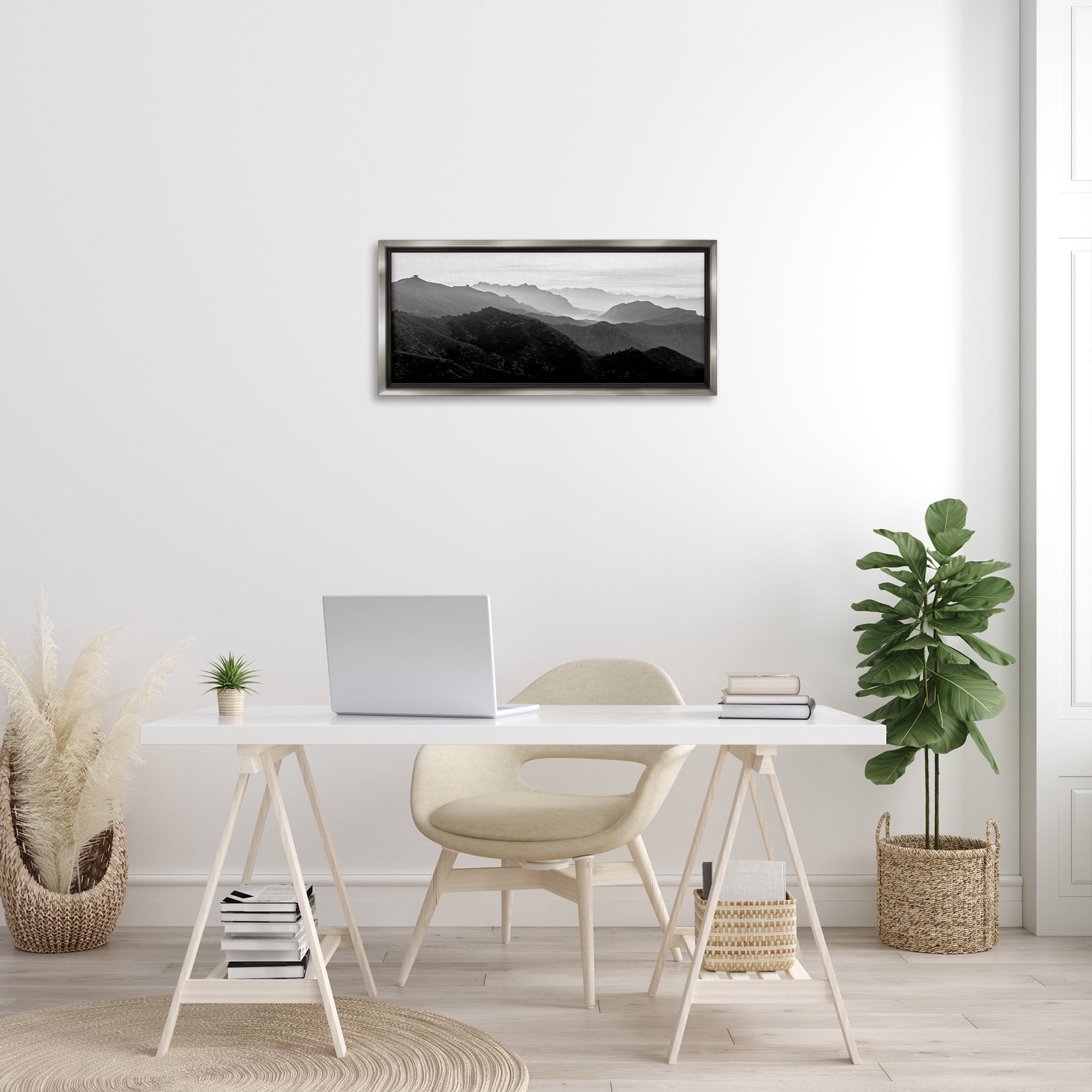 Stupell Industries Misty Sky Open Mountain Landscape Landscape Photography Gray Floater Framed Canvas Art Print Wall Art, 31 x 14