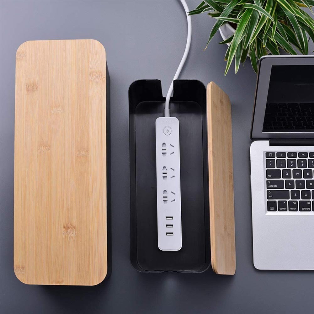 Cable Boxes,Large Cable Organiser Box with Wooden Lid for Cables Management Box B