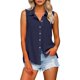 thumbnail image 1 of Blusa de lino sin mangas con cuello en V para mujer, ideal para el verano - Camisa informal con botones, 1 of 7