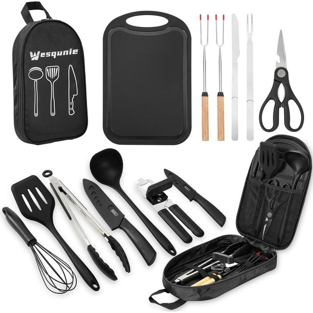 Camping Cooking Cookware Kitchen Set Camp Accessories Cook Utensils Kit Camping Essentials BBQ Silicone Mess Kit for Backing Gear Camping Must Haves Equipment
